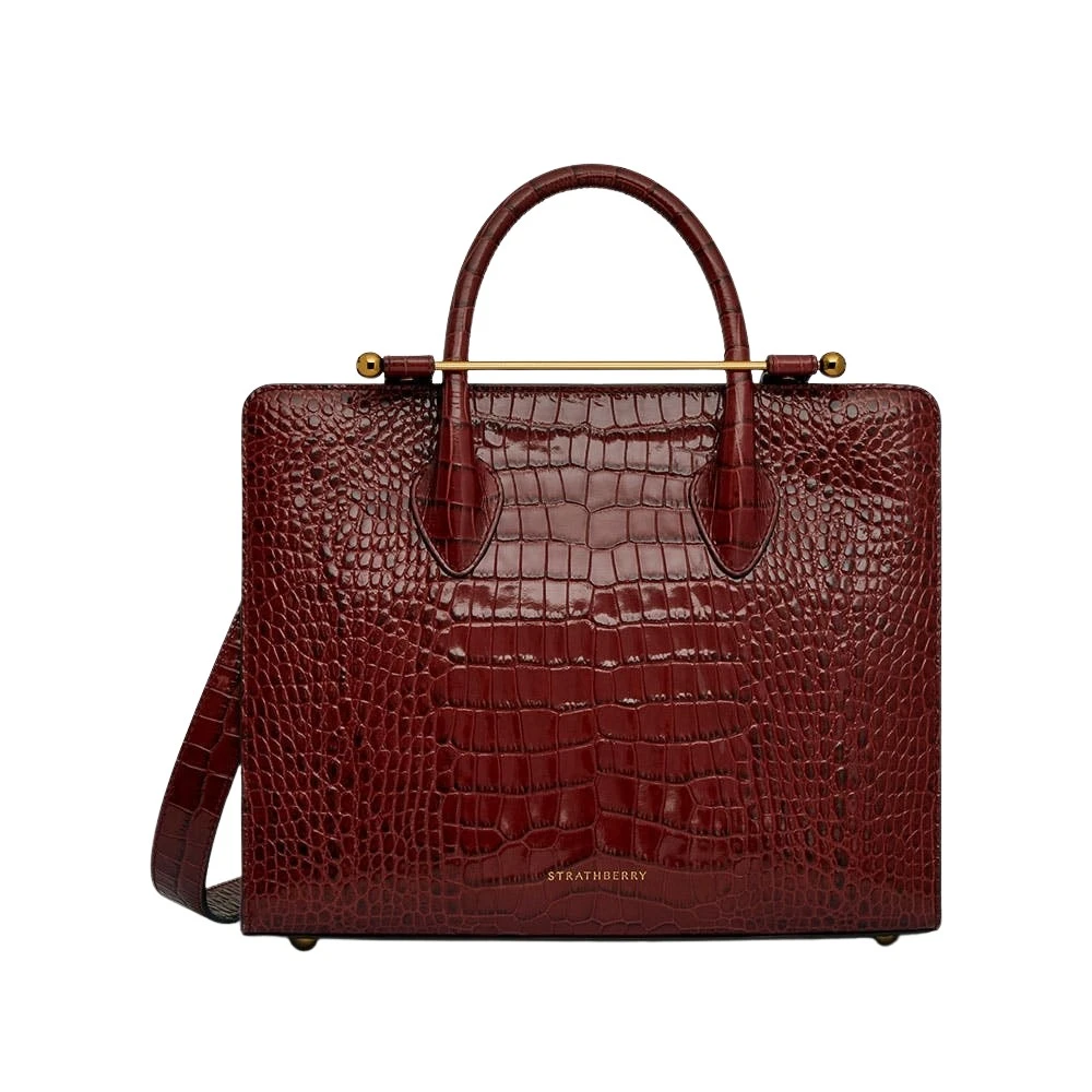 Red-Midi-Tote-in-Croc-embossed-Leather-Oxblood90776_nobg Strathberry Midi Tote bag