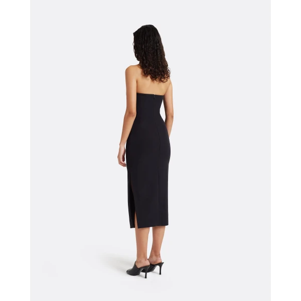 Safiyaa Aerine Midi Dress in Black with Feathers - Dresses - Demi-Couture Evening Wear at Luxury Shoes 