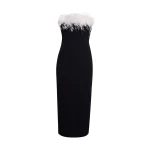 Safiyaa Aerine Midi Dress in Black with Feathers - Dresses - Demi-Couture Evening Wear at Luxury Shoes 