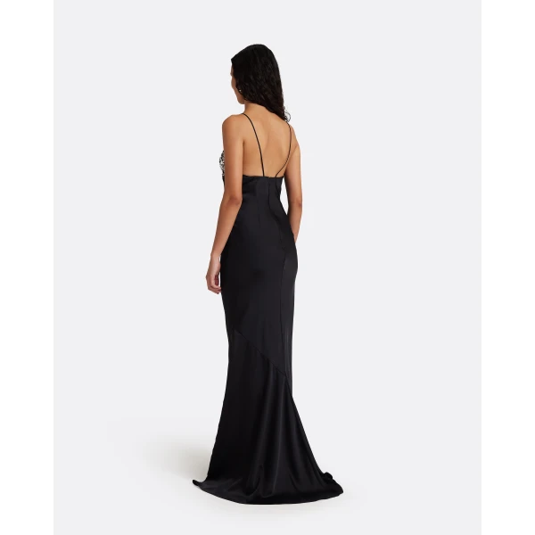 Safiyaa Asia Long Dress in Black with Crystal Embroidery - Dresses - Demi-Couture Evening Wear at Luxury Shoes 
