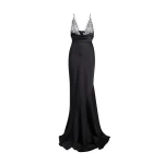 Safiyaa Asia Long Dress in Black with Crystal Embroidery - Dresses - Demi-Couture Evening Wear at Luxury Shoes 