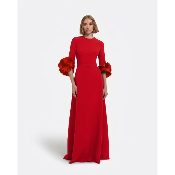 Safiyaa Belen Long Dress in Cherry Red - Dresses - Demi-Couture Evening Wear at Luxury Shoes 