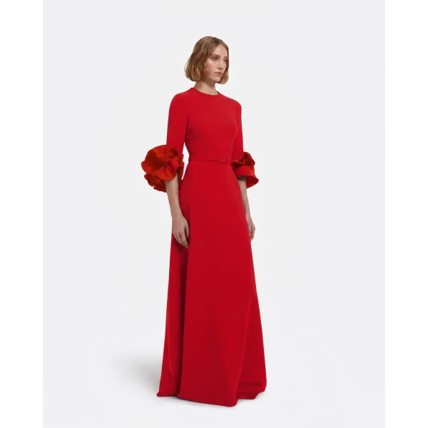 Safiyaa Belen Long Dress in Cherry Red - Dresses - Demi-Couture Evening Wear at Luxury Shoes 