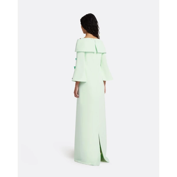 Safiyaa Cielle Long Dress with Pheobe Harness in Sea Glass - Dresses - Demi-Couture Evening Wear at Luxury Shoes 
