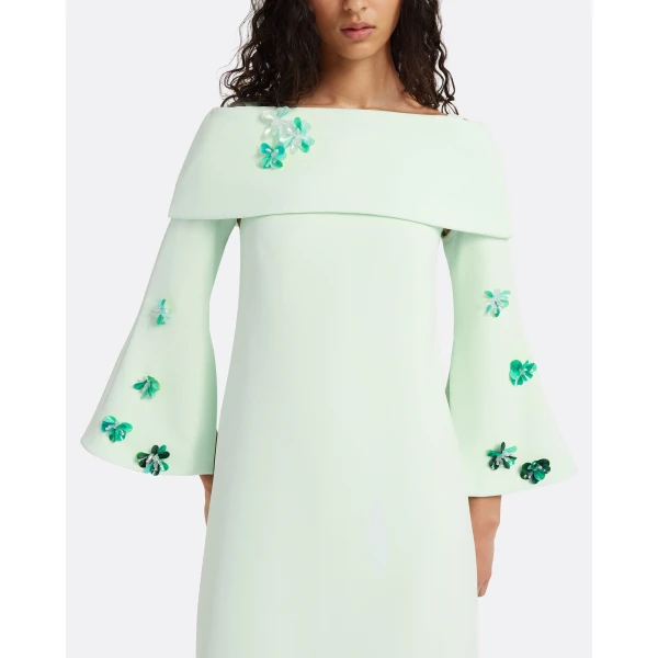 Safiyaa Cielle Long Dress with Pheobe Harness in Sea Glass - Dresses - Demi-Couture Evening Wear at Luxury Shoes 