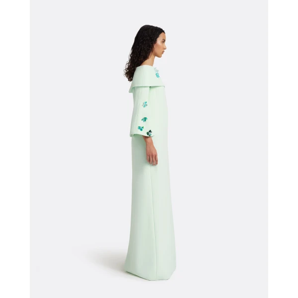 Safiyaa Cielle Long Dress with Pheobe Harness in Sea Glass - Dresses - Demi-Couture Evening Wear at Luxury Shoes 