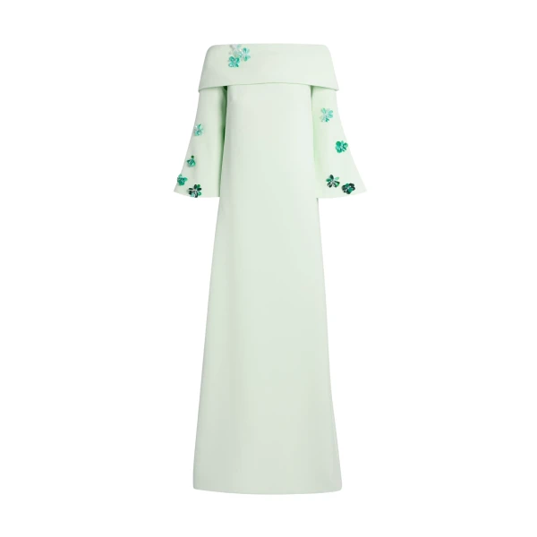 Safiyaa Cielle Long Dress with Pheobe Harness in Sea Glass - Dresses - Demi-Couture Evening Wear at Luxury Shoes 