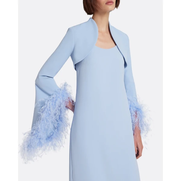 Safiyaa Elise Harness with Maddison Long Dress in Soft Sky with Feathers - Dresses - Demi-Couture Evening Wear at Luxury Shoes 
