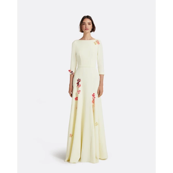 Safiyaa Emilia Long Dress in Sorbet with Pink Embroidery - Dresses - Demi-Couture Evening Wear at Luxury Shoes 