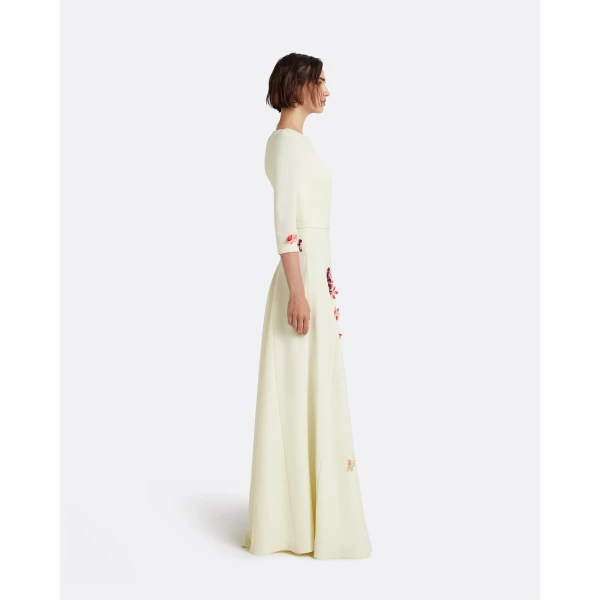 Safiyaa Emilia Long Dress in Sorbet with Pink Embroidery - Dresses - Demi-Couture Evening Wear at Luxury Shoes 