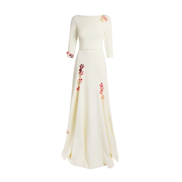 Safiyaa Emilia Long Dress in Sorbet with Pink Embroidery - Dresses - Demi-Couture Evening Wear at Luxury Shoes 