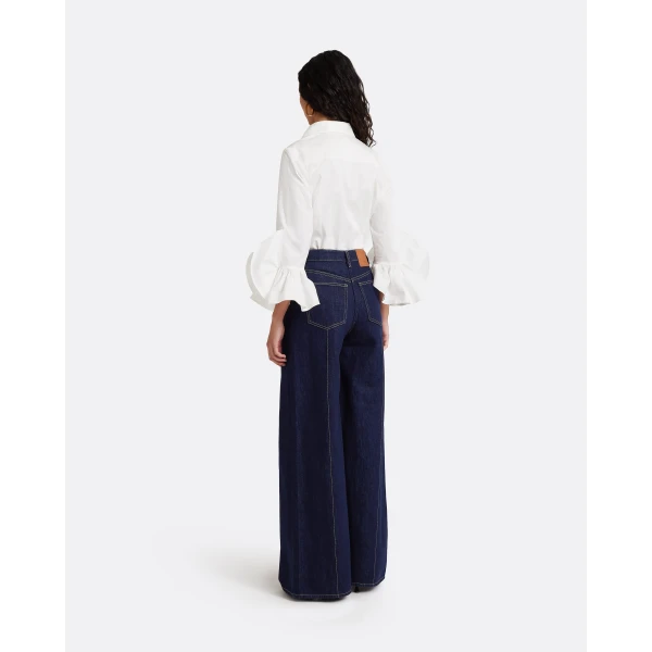 Safiyaa Fulvia Denim Trouser in Dark Wash - Pants - Demi-Couture Evening Wear at Luxury Shoes 