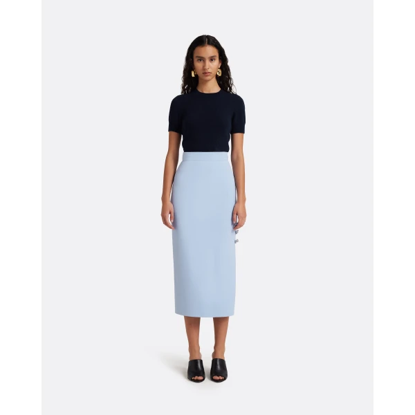 Safiyaa Georgie Skirt in Soft Sky with Crystal Buttons - Skirts - Demi-Couture Evening Wear at Luxury Shoes 