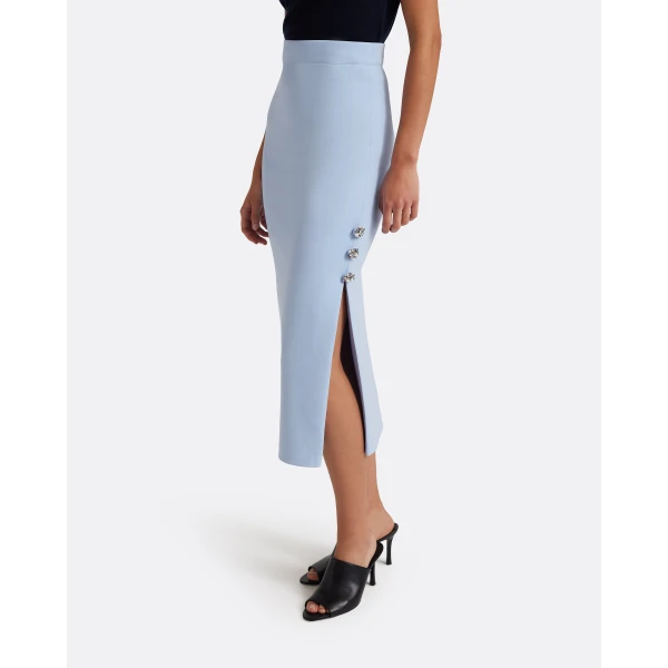 Safiyaa Georgie Skirt in Soft Sky with Crystal Buttons - Skirts - Demi-Couture Evening Wear at Luxury Shoes 