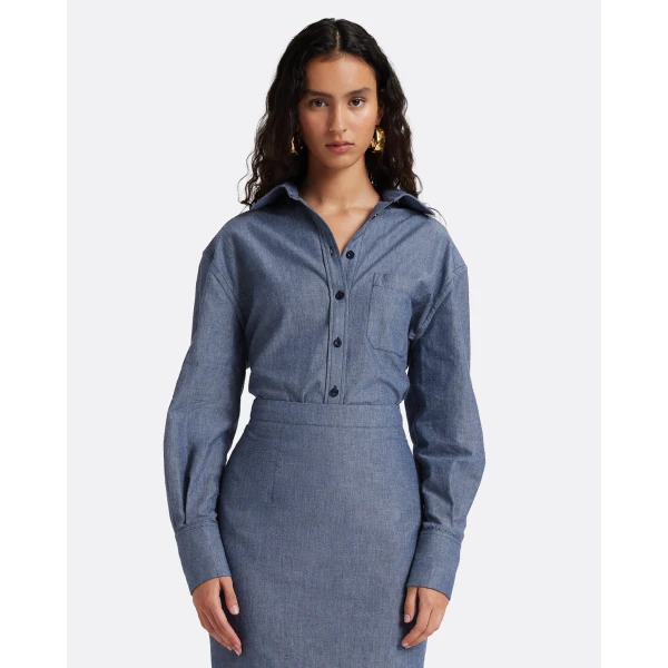 Safiyaa Giada Shirt in Blue Blend - Tops - Demi-Couture Evening Wear at Luxury Shoes 