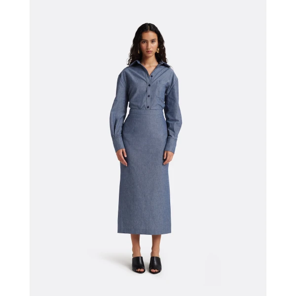Safiyaa Giada Shirt in Blue Blend - Tops - Demi-Couture Evening Wear at Luxury Shoes 