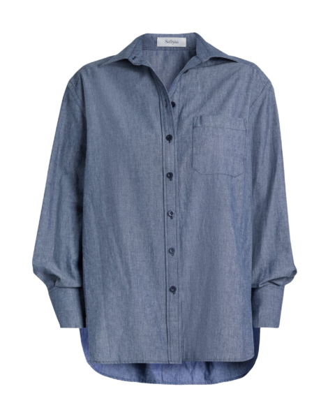 Safiyaa Giada Shirt in Blue Blend - Tops - Demi-Couture Evening Wear at Luxury Shoes 
