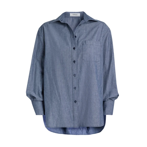 Safiyaa Giada Shirt in Blue Blend - Tops - Demi-Couture Evening Wear at Luxury Shoes 