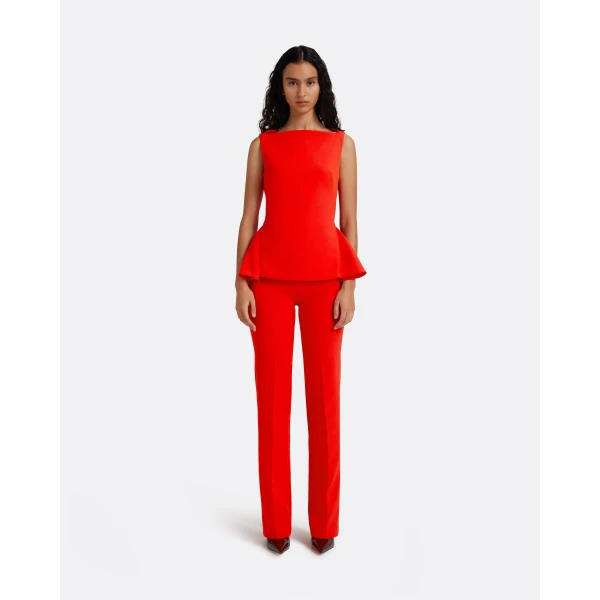 Safiyaa Goldie Trousers in Apple Red - Pants - Demi-Couture Evening Wear at Luxury Shoes 
