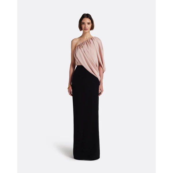 Safiyaa Ines Long Dress in Ballet Pink on Black - Dresses - Demi-Couture Evening Wear at Luxury Shoes 