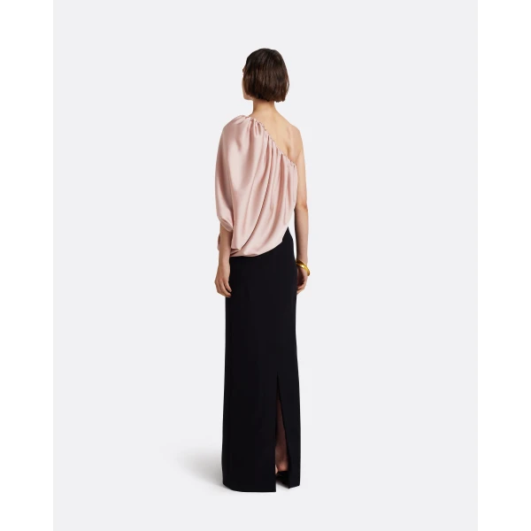 Safiyaa Ines Long Dress in Ballet Pink on Black - Dresses - Demi-Couture Evening Wear at Luxury Shoes 