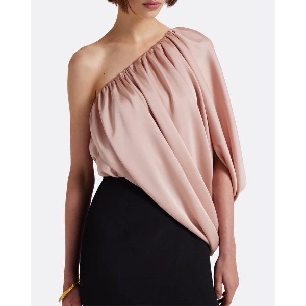 Safiyaa Ines Long Dress in Ballet Pink on Black - Dresses - Demi-Couture Evening Wear at Luxury Shoes 
