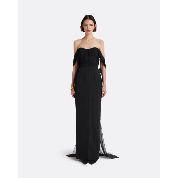 Safiyaa Iselle Dress Long in Black - Dresses - Demi-Couture Evening Wear at Luxury Shoes 