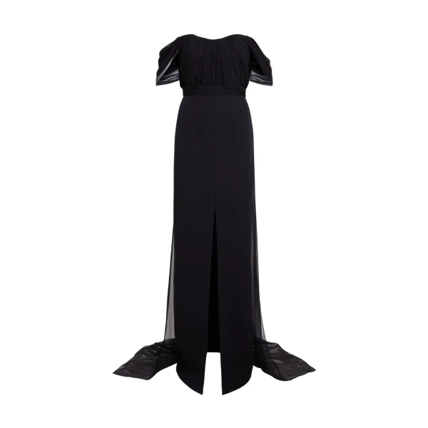 Safiyaa Iselle Dress Long in Black - Dresses - Demi-Couture Evening Wear at Luxury Shoes 
