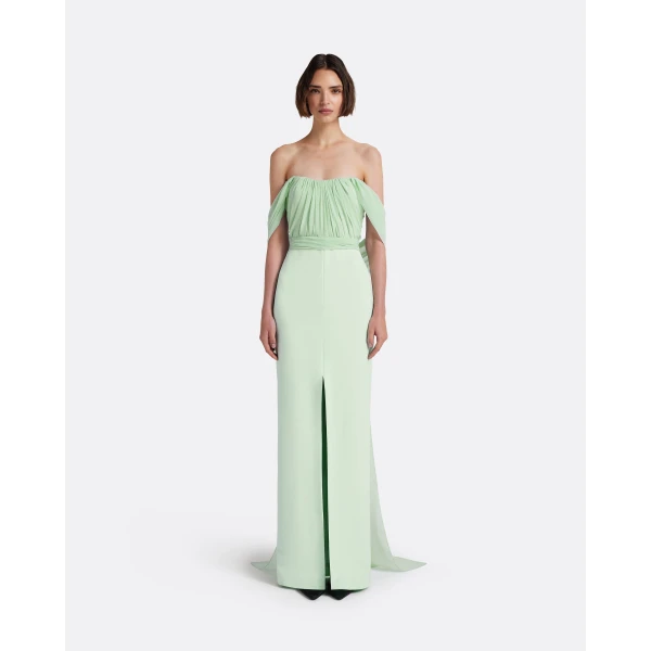 Safiyaa Iselle Dress Long in Sea Glass - Dresses - Demi-Couture Evening Wear at Luxury Shoes 