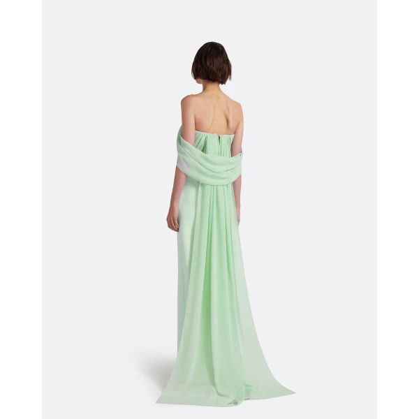 Safiyaa Iselle Dress Long in Sea Glass - Dresses - Demi-Couture Evening Wear at Luxury Shoes 