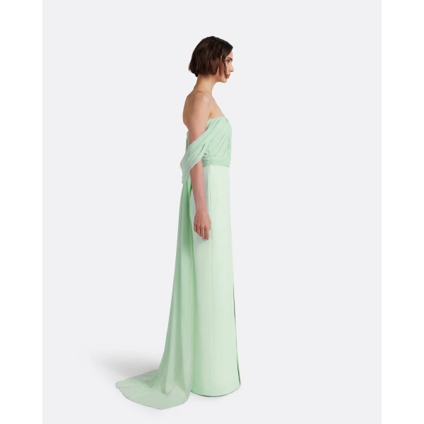 Safiyaa Iselle Dress Long in Sea Glass - Dresses - Demi-Couture Evening Wear at Luxury Shoes 