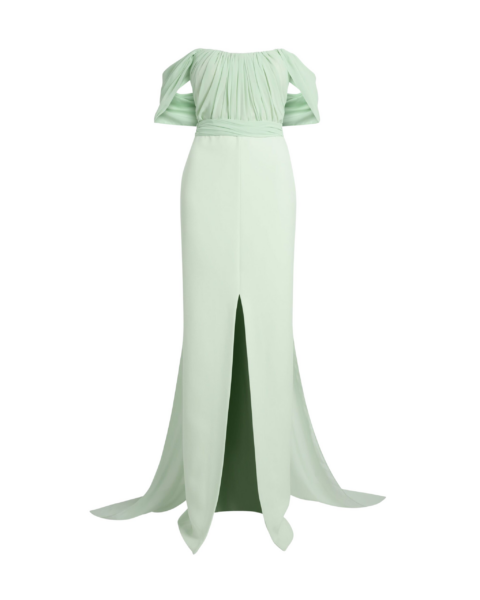Safiyaa Iselle Dress Long in Sea Glass - Dresses - Demi-Couture Evening Wear at Luxury Shoes 