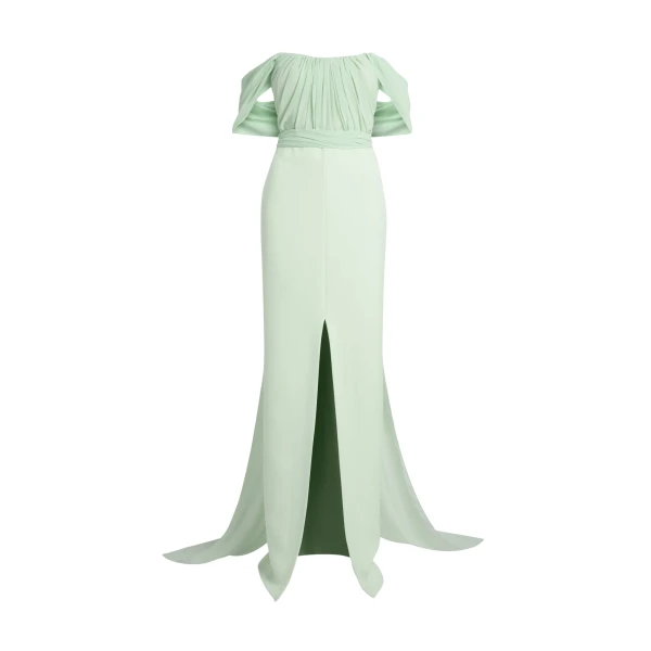 Safiyaa Iselle Dress Long in Sea Glass - Dresses - Demi-Couture Evening Wear at Luxury Shoes 