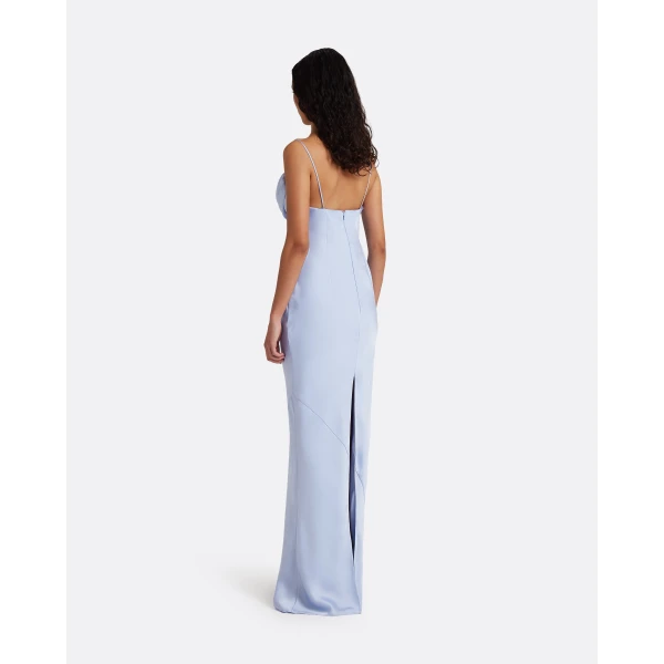 Safiyaa Jules Long Dress in Soft Sky with Crystal Embellishment - Dresses - Demi-Couture Evening Wear at Luxury Shoes 