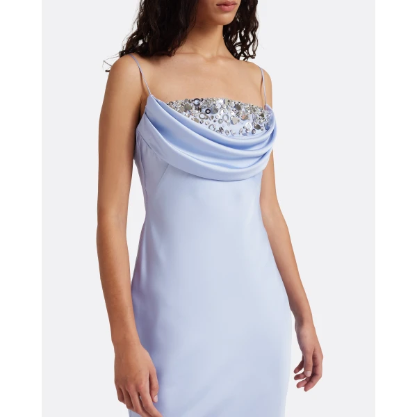 Safiyaa Jules Long Dress in Soft Sky with Crystal Embellishment - Dresses - Demi-Couture Evening Wear at Luxury Shoes 