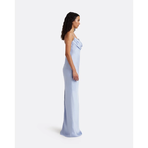 Safiyaa Jules Long Dress in Soft Sky with Crystal Embellishment - Dresses - Demi-Couture Evening Wear at Luxury Shoes 