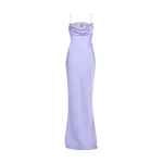 Safiyaa Jules Long Dress in Soft Sky with Crystal Embellishment - Dresses - Demi-Couture Evening Wear at Luxury Shoes 