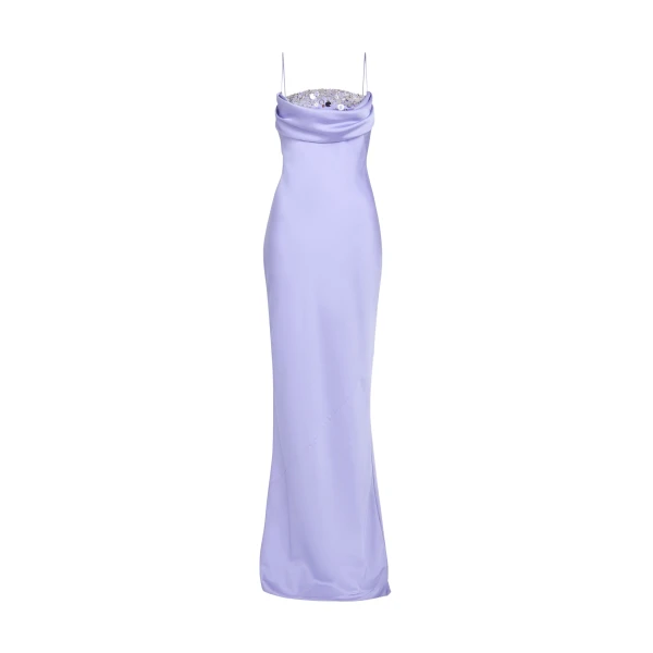 Safiyaa Jules Long Dress in Soft Sky with Crystal Embellishment - Dresses - Demi-Couture Evening Wear at Luxury Shoes 