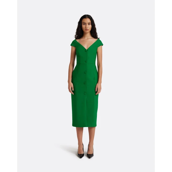 Safiyaa Klea Midi Dress in Blade Green - Dresses - Demi-Couture Evening Wear at Luxury Shoes 