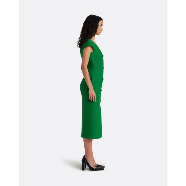 Safiyaa Klea Midi Dress in Blade Green - Dresses - Demi-Couture Evening Wear at Luxury Shoes 