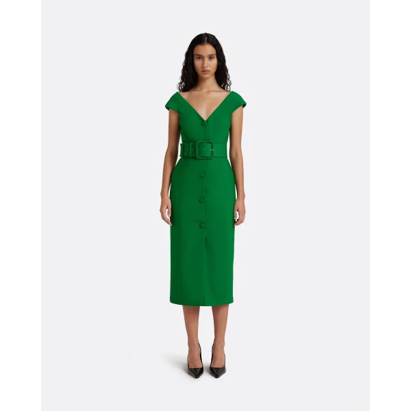 Safiyaa Klea Midi Dress in Blade Green - Dresses - Demi-Couture Evening Wear at Luxury Shoes 
