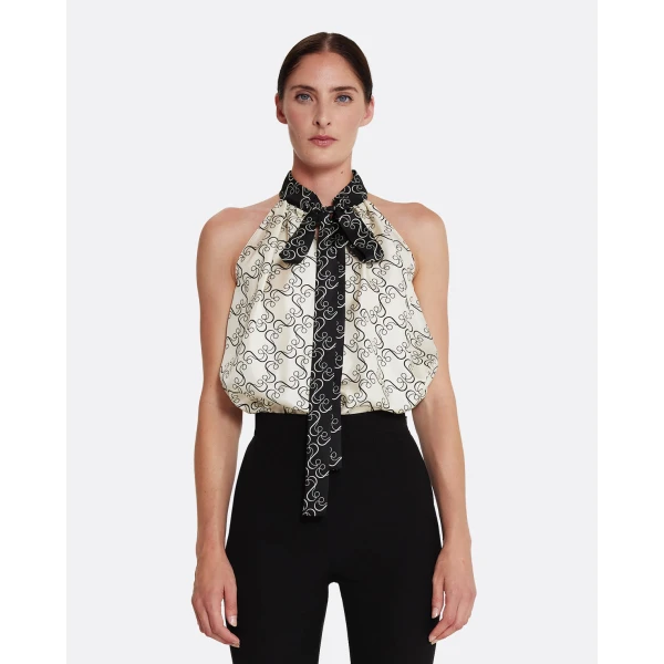Safiyaa Letizia Top in Black on Ecru - Tops - Demi-Couture Evening Wear at Luxury Shoes 
