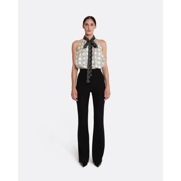 Safiyaa Letizia Top in Black on Ecru - Tops - Demi-Couture Evening Wear at Luxury Shoes 