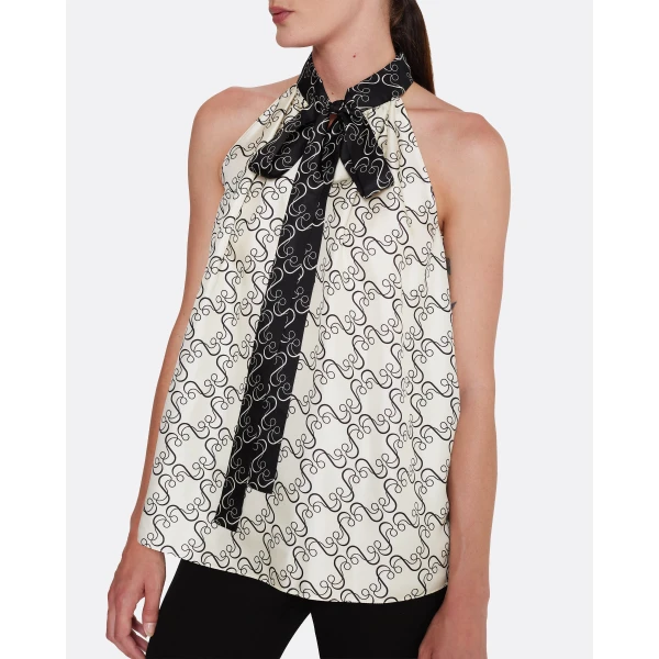 Safiyaa Letizia Top in Black on Ecru - Tops - Demi-Couture Evening Wear at Luxury Shoes 