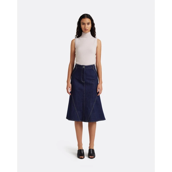 Safiyaa Luisella Denim Skirt in Dark Wash - Skirts - Demi-Couture Evening Wear at Luxury Shoes 