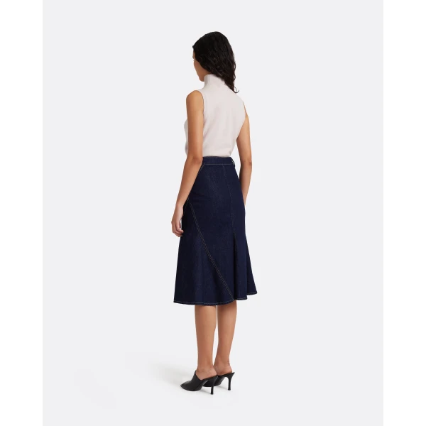 Safiyaa Luisella Denim Skirt in Dark Wash - Skirts - Demi-Couture Evening Wear at Luxury Shoes 