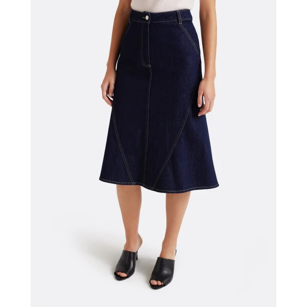 Safiyaa Luisella Denim Skirt in Dark Wash - Skirts - Demi-Couture Evening Wear at Luxury Shoes 