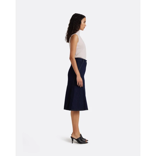 Safiyaa Luisella Denim Skirt in Dark Wash - Skirts - Demi-Couture Evening Wear at Luxury Shoes 