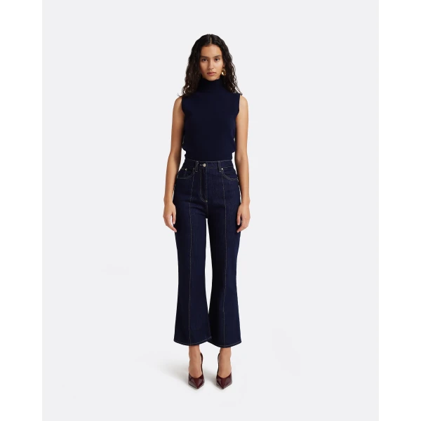 Safiyaa Marietta Denim Trouser in Dark Wash - Pants - Demi-Couture Evening Wear at Luxury Shoes 