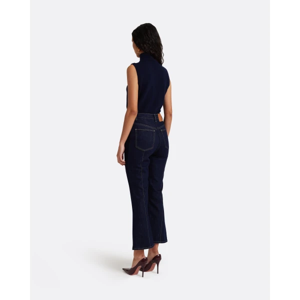 Safiyaa Marietta Denim Trouser in Dark Wash - Pants - Demi-Couture Evening Wear at Luxury Shoes 